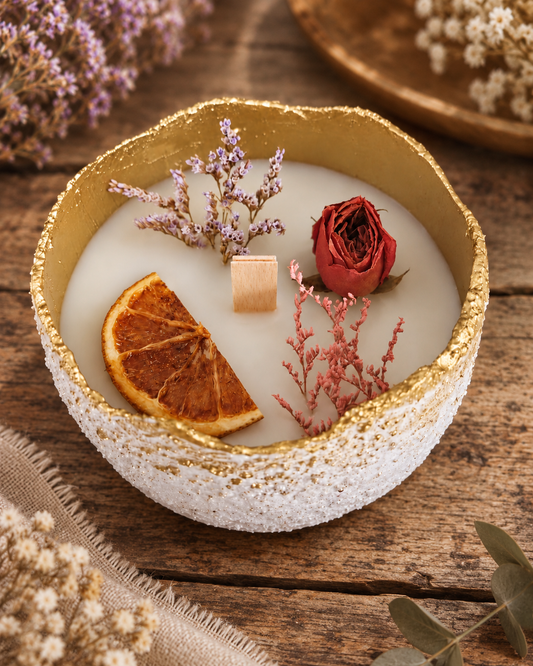 Vela con Flores y Frutos Secos